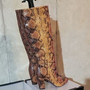 White Mountain Brown Snake Print Heeled Boots